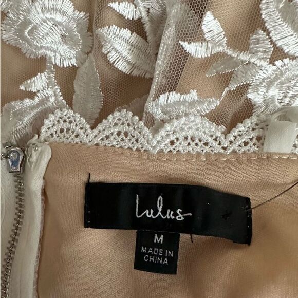 Lulus Beige and White Floral Mini Spaghetti Strap Dress - Picture 4 of 4